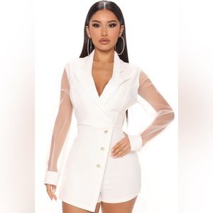Fashion Nova -Always On Time- Blazer Romper White NWT